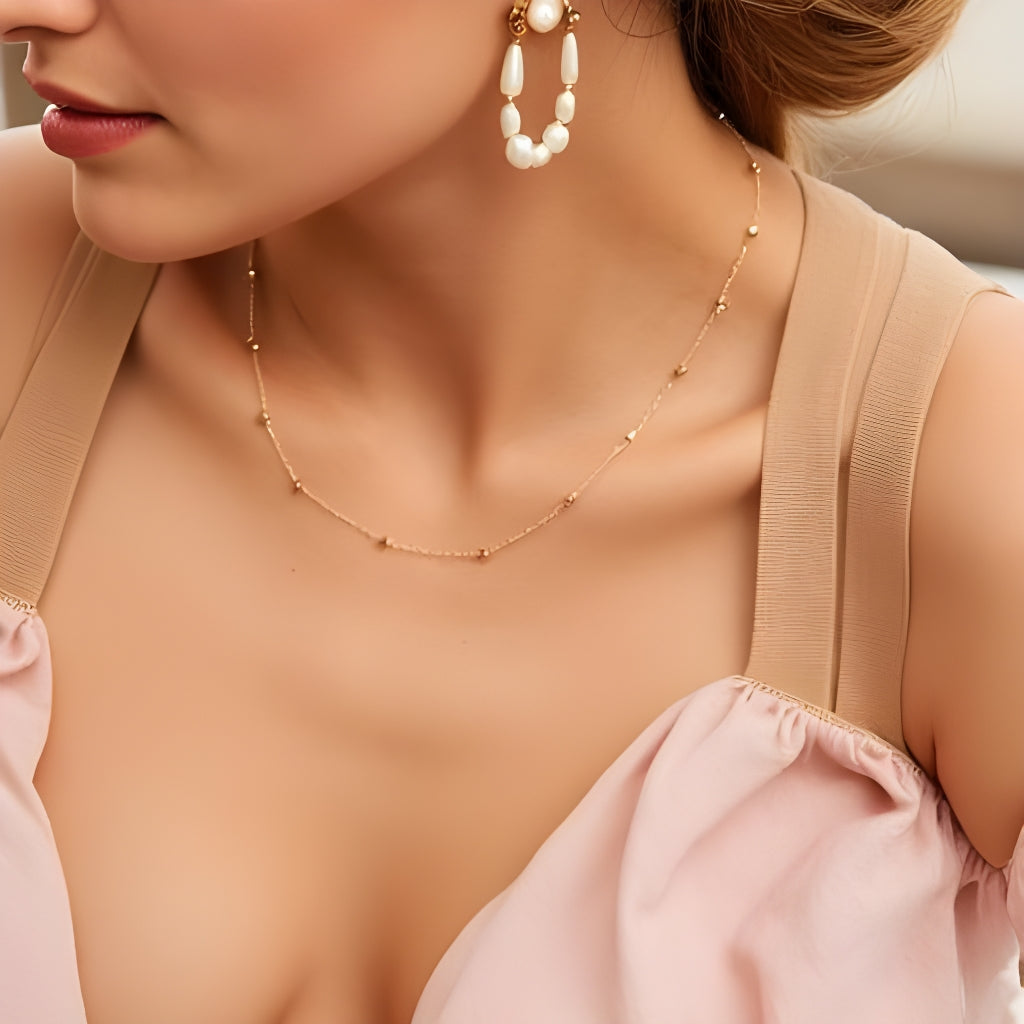 10k bead station chain necklace for women, 1mm 18 inches real gold chain women, goldnboys 18 inches 20 inches