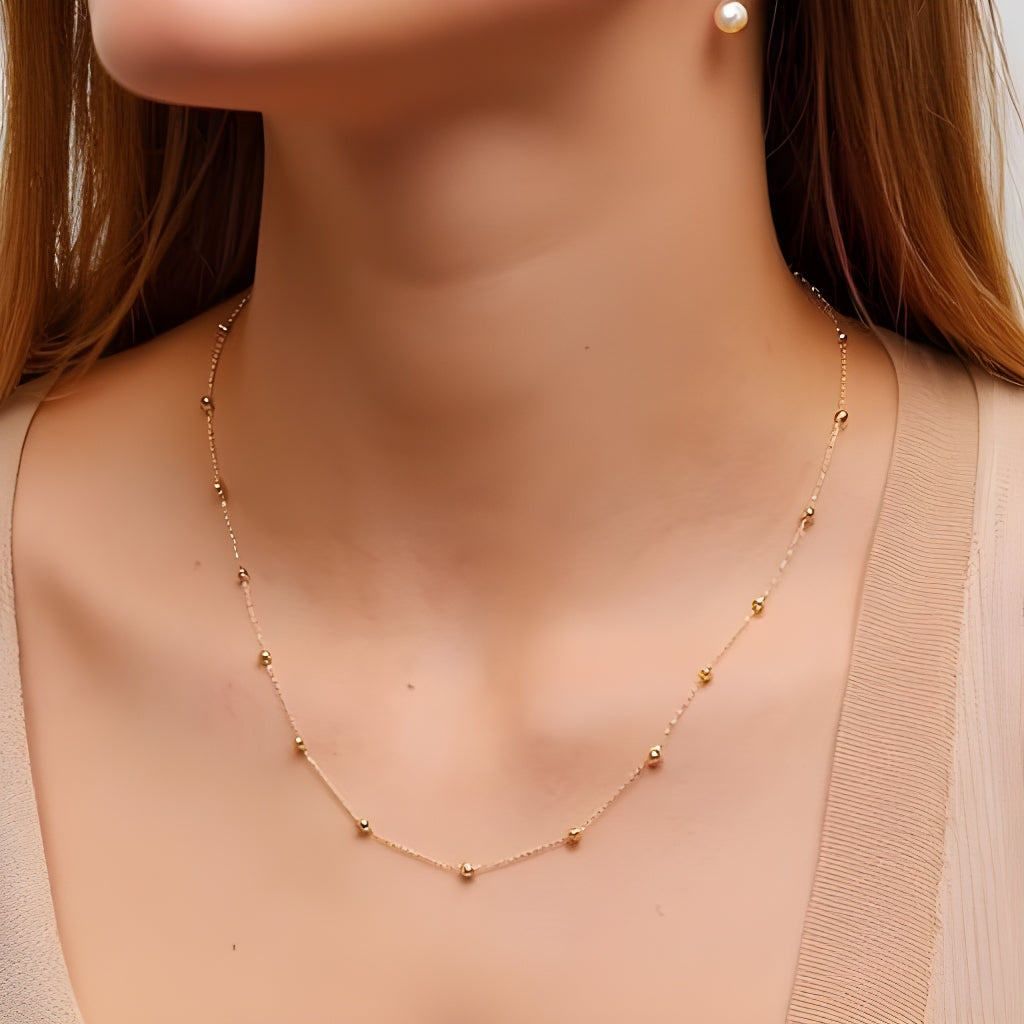 10k bead station chain necklace for women, 1mm 18 inches real gold chain women, goldnboys 18 inches 20 inches goldnboys.com for mens jewelry