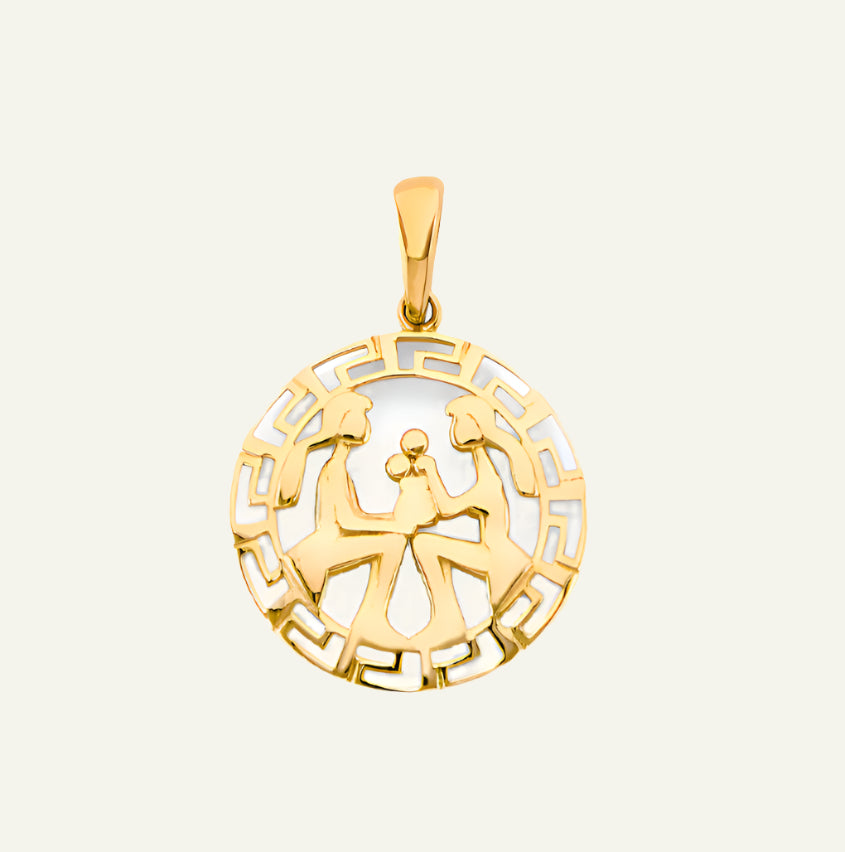 14K Gemini Zodiac Sign Pendant, goldnboys, real gold jewelry, 14k gold zodiac pendant, unique zodiac pendant, solid gold pendants, yellow gold pendant, yellow gold zodiac pendant, 14k gold round pendant, real gold unreal prices.
