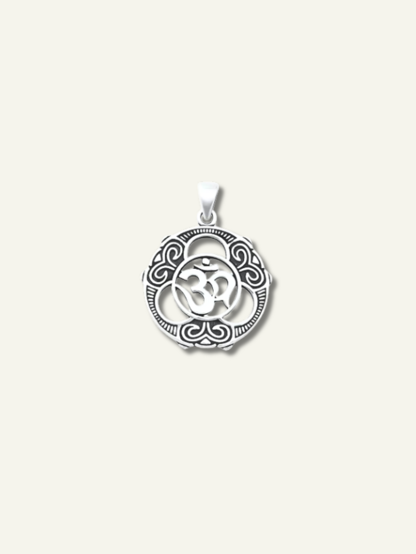 Silver Oxidized Om Symbol Round Pendant