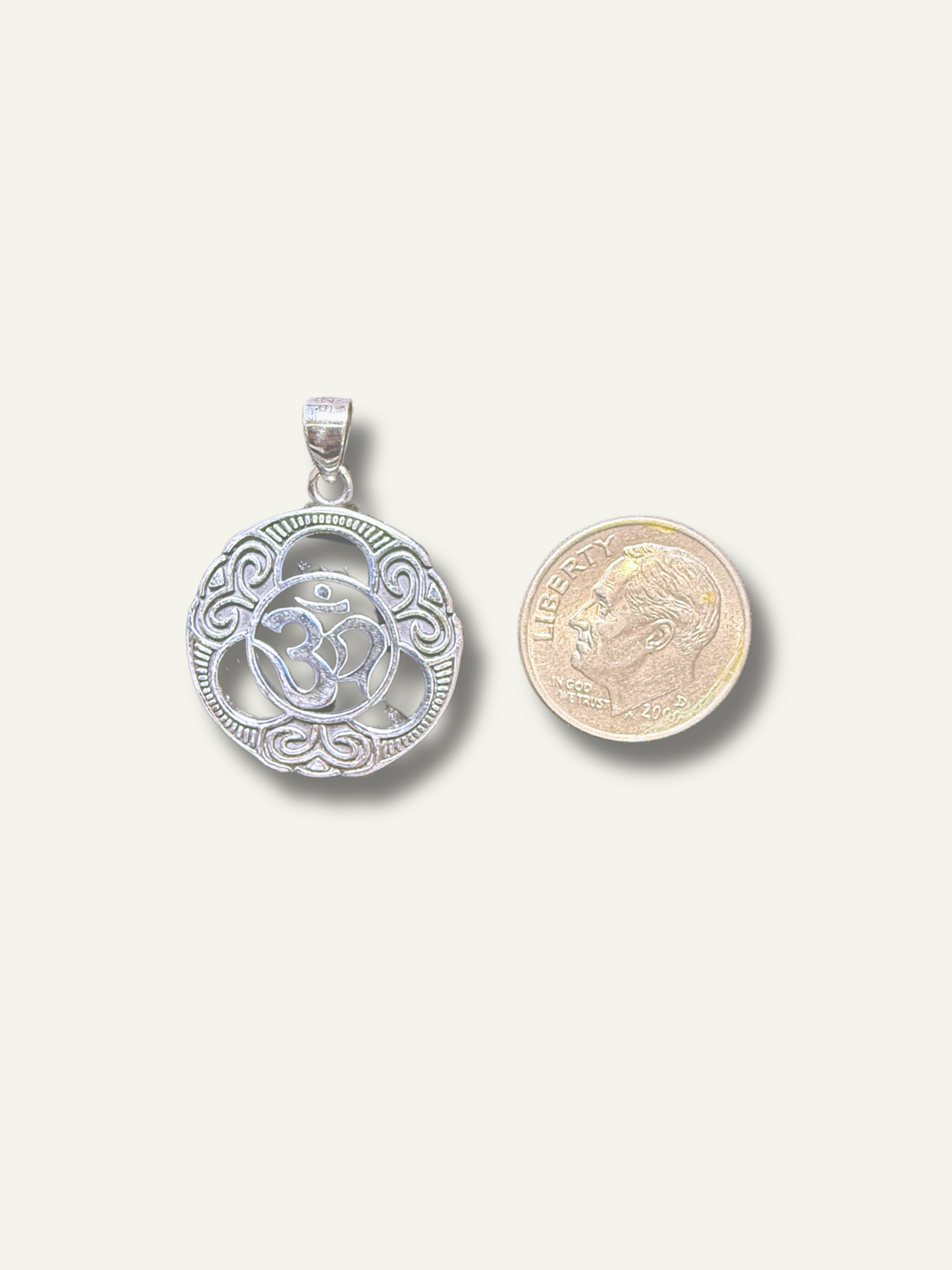 Silver Oxidized Om Symbol Round Pendant