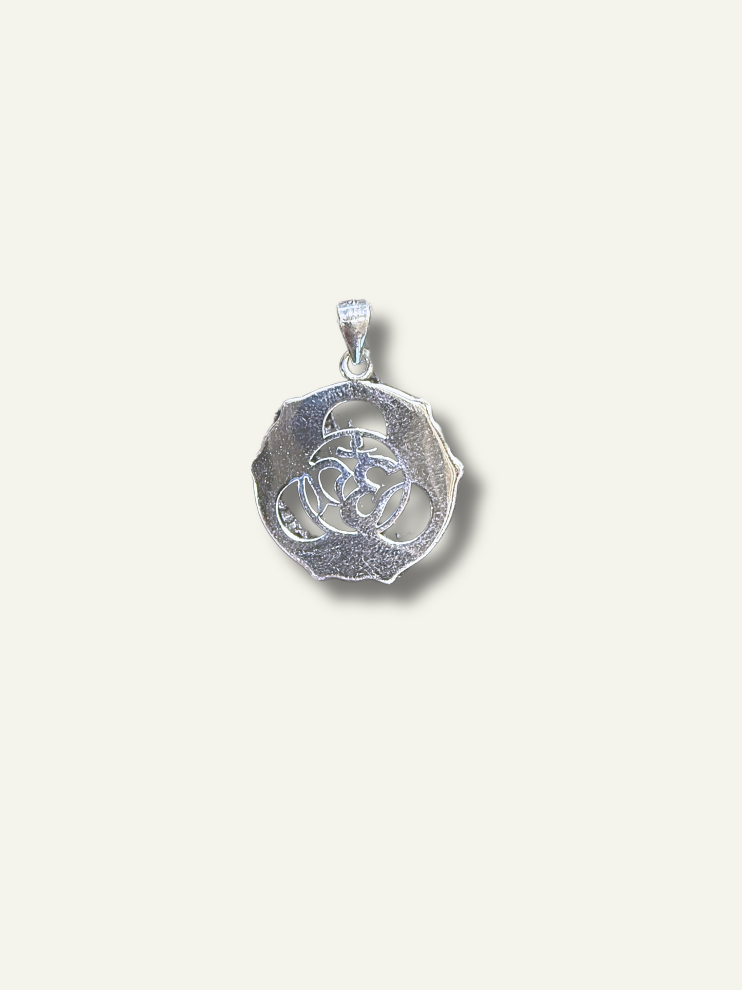 Silver Oxidized Om Symbol Round Pendant