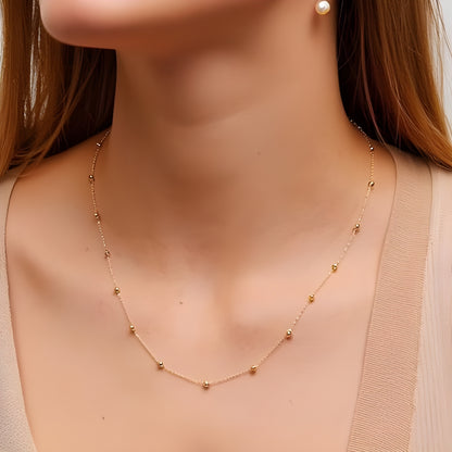 10k bead station chain necklace for women, 1mm 18 inches real gold chain women, goldnboys 18 inches 20 inches goldnboys.com for mens jewelry
