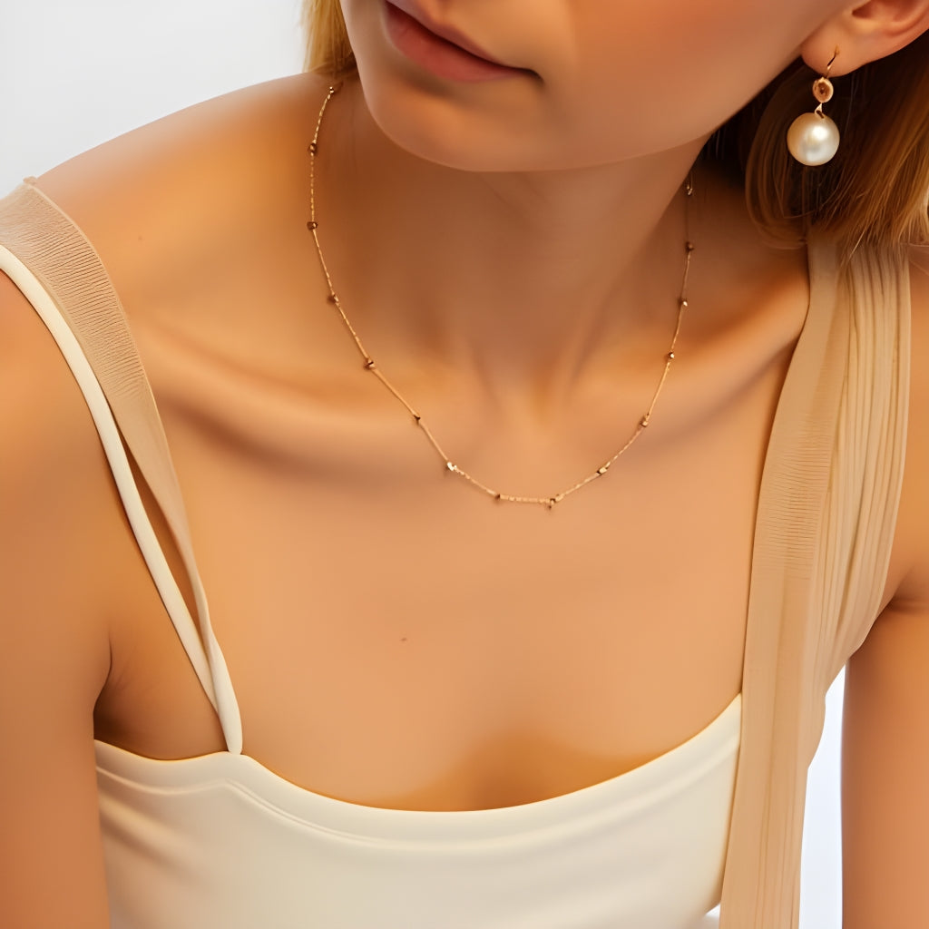 10k bead station chain necklace for women, 1mm 18 inches real gold chain women, goldnboys 18 inches 20 inches goldnboys.com for mens jewelry women jewelry solid gold jewelry