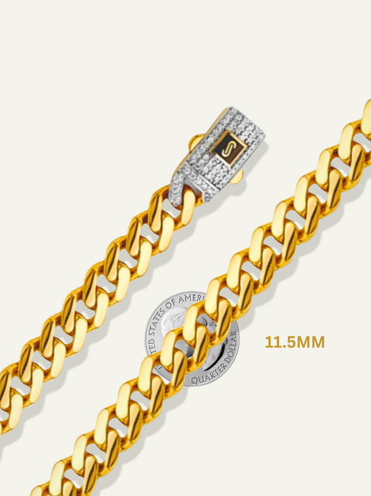 14K Hollow Monaco Curb With CZ Lock Chain necklace- 8.0mm & 11.5mm, Monaco gold bracelet men, Monaco gold bracelet women, unisex bracelet, goldnboys.com, goldnboys, thick bracelet for men, gold thick bracelet for women. 