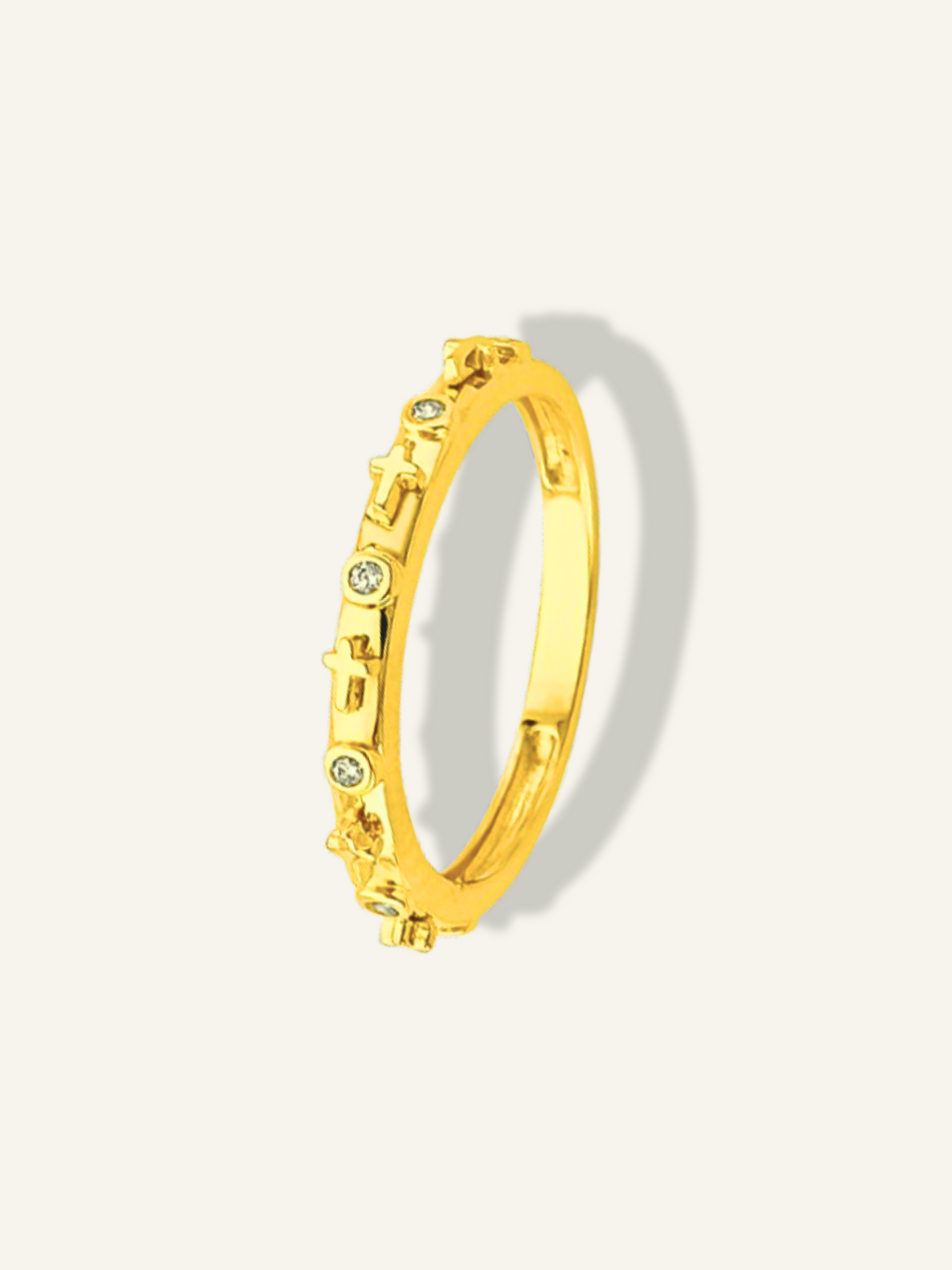 14K Yellow Gold CZ Mini Cross Rosary Eternity Band Ring, religious rings, rings for him, rings for father, rings for brother, fathers day gift, real gold rings, 14k gold rings, dainty rings, cross rings, thin cross ring, goldnboys, goldnboys.com, gift her her, faith ring, unisex rings, yellow gold rings, mini cross ring, daily wear ring, real gold ring