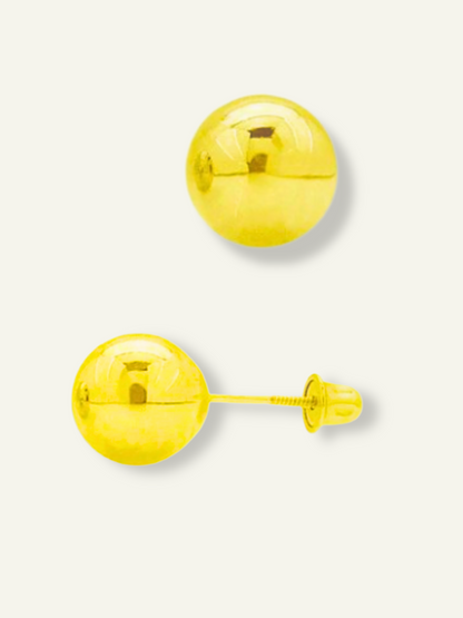 goldnboys, 14K Yellow Gold Ball Stud Earrings with secure screw-back closure, classic polished finish, Close-up of 14K yellow gold ball stud earrings with screw-back posts, Shiny 14K yellow gold ball earrings featuring secure screw-back design, Minimalist 14K gold stud earrings with polished round ball and threaded back, Pair of classic 14K yellow gold screw-back ball stud earrings on white background, Elegant 14K gold spherical stud earrings with screw-back fasteners for added security.