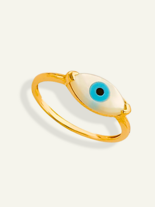 14K Yellow Gold Blue Evil Eye Ring for women, rings for her, ring for mother, rings for sister, mothers  day gift, real gold rings, 14k gold rings, dainty rings, evil aye rings, thin blue evil eye ring, goldnboys, goldnboys.com.