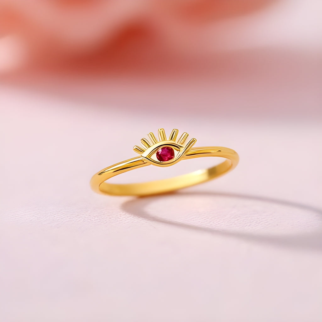 14K Yellow Gold Evil Eye Ring for men, rings for her, rings for him, ring for mother, rings for sister, mothers  day gift, real gold rings, 14k gold rings, dainty rings, evil aye rings, thin blue evil eye ring, goldnboys, goldnboys.com, unisex rings, evil eye ring for men.