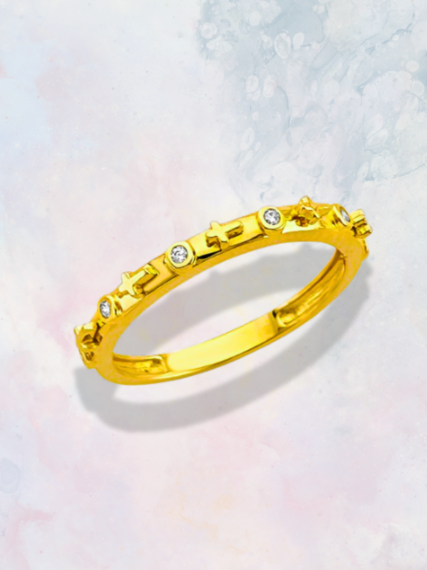 14K Yellow Gold CZ Mini Cross Rosary Eternity Band Ring, religious rings, rings for him, rings for father, rings for brother, fathers day gift, real gold rings, 14k gold rings, dainty rings, cross rings, thin cross ring, goldnboys, goldnboys.com, gift her her, faith ring, unisex rings, yellow gold rings, mini cross ring, daily wear ring, real gold ring