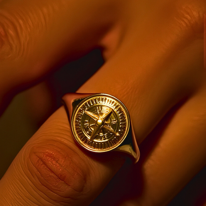 14K Yellow Gold Compass Men's Ring, 14K Yellow Gold Compass Men's Ring size 10, goldnboys.com, goldnboys, mens rings, yellow gold rings, 14k solid gold rings. 