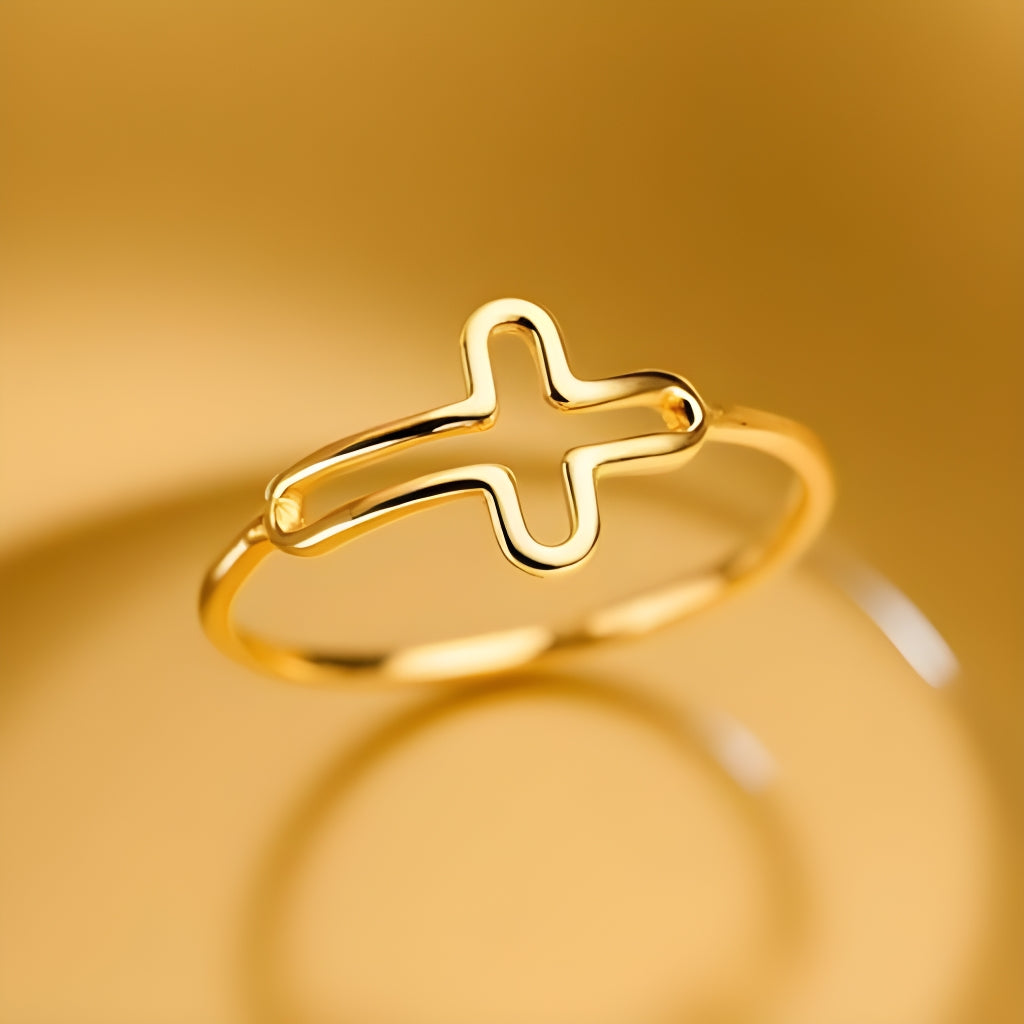 14K Yellow Gold Cross Ring, religious rings, rings for him, rings for father, rings for brother, fathers day gift, real gold rings, 14k gold rings, dainty rings, cross rings, thin cross ring, goldnboys, goldnboys.com, gift her her, faith ring, unisex rings, yellow gold rings.