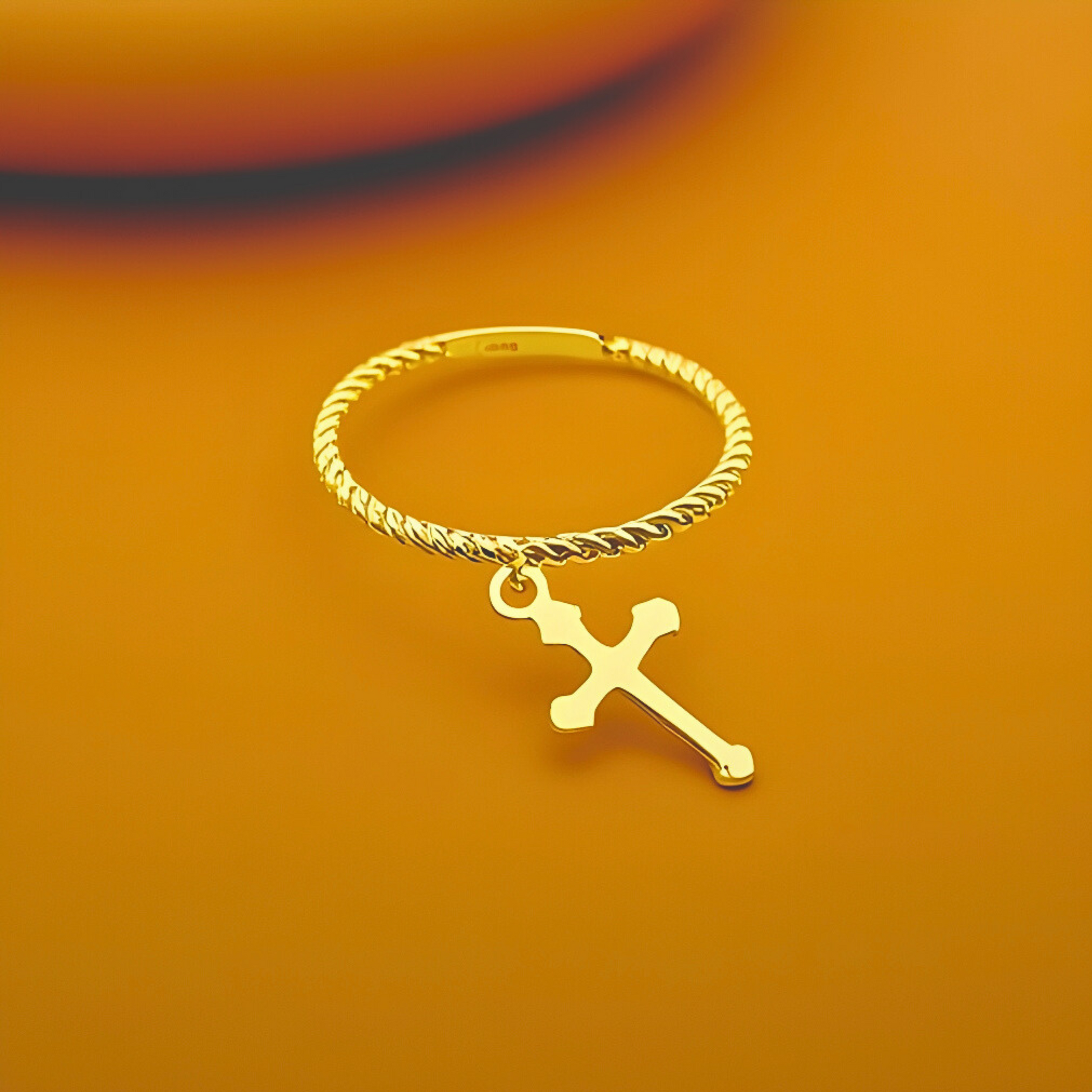 14K Yellow Gold Hanging Cross Ring, religious rings, rings for him, rings for father, rings for brother, fathers day gift, real gold rings, 14k gold rings, dainty rings, cross rings, thin cross ring, goldnboys, goldnboys.com, unisex rings, rings for women, hanging cross ring for women
