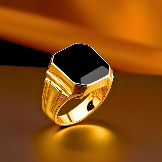 14K Yellow Gold Men's Octagon Onyx Ring, gold Octagon Onyx, mens rings, gold rings for men, black stone rings for men, goldnboys, goldnboyscom, beautiful rings for men, solid gold rings for men.