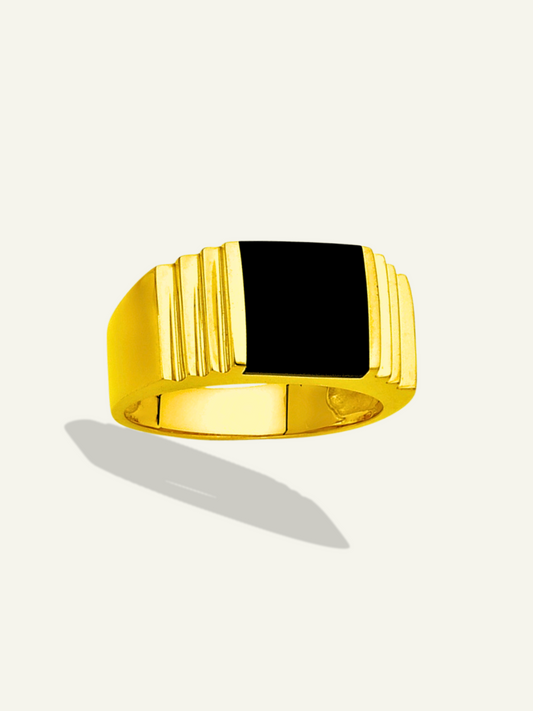 14K Yellow Gold Men's Onyx Ring, gold Onyx mens rings, mens rings, gold rings for men, black stone rings for men, goldnboys, goldnboyscom, beautiful rings for men, solid gold rings for men.