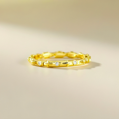 14K Yellow Gold CZ Mini Cross Rosary Eternity Band Ring, religious rings, rings for him, rings for father, rings for brother, fathers day gift, real gold rings, 14k gold rings, dainty rings, cross rings, thin cross ring, goldnboys, goldnboys.com, gift her her, faith ring, unisex rings, yellow gold rings, mini cross ring, daily wear ring, real gold ring