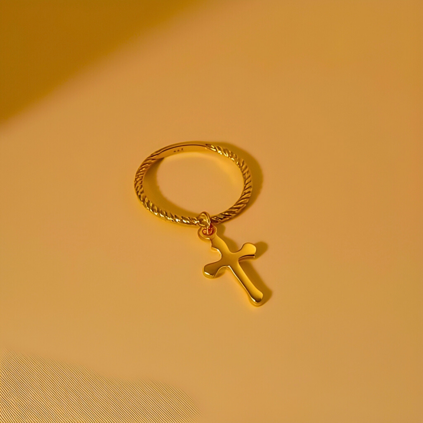 14K Yellow Gold Hanging Cross Ring, religious rings, rings for him, rings for father, rings for brother, fathers day gift, real gold rings, 14k gold rings, dainty rings, cross rings, thin cross ring, goldnboys, goldnboys.com.