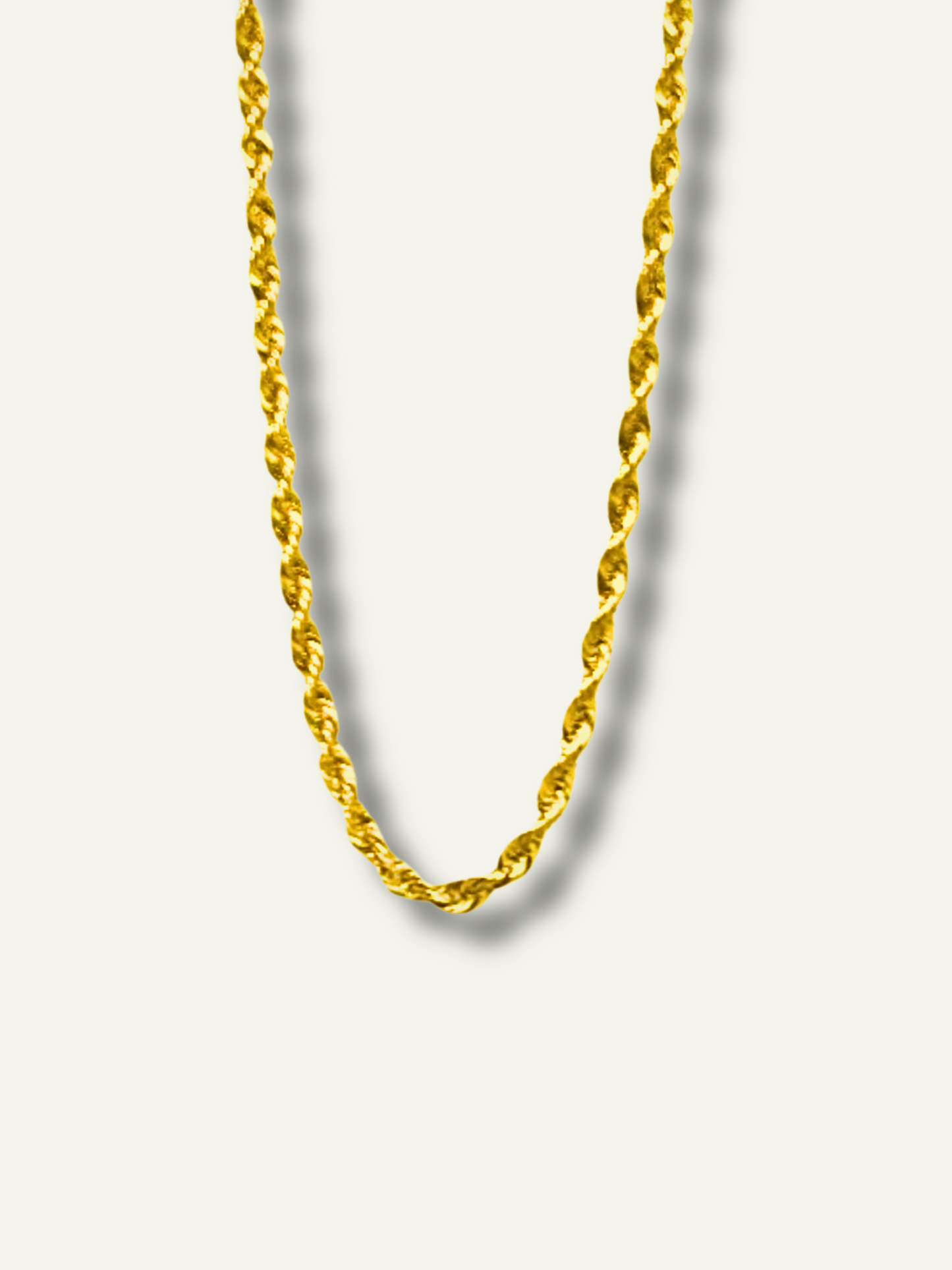 Yellow Gold Rope Diamond Cut Chain for men, Man wearing 14K gold diamond cut rope chain around neck, Woman layering multiple gold rope chains in different lengths, 4mm gold rope chain, goldnboys,