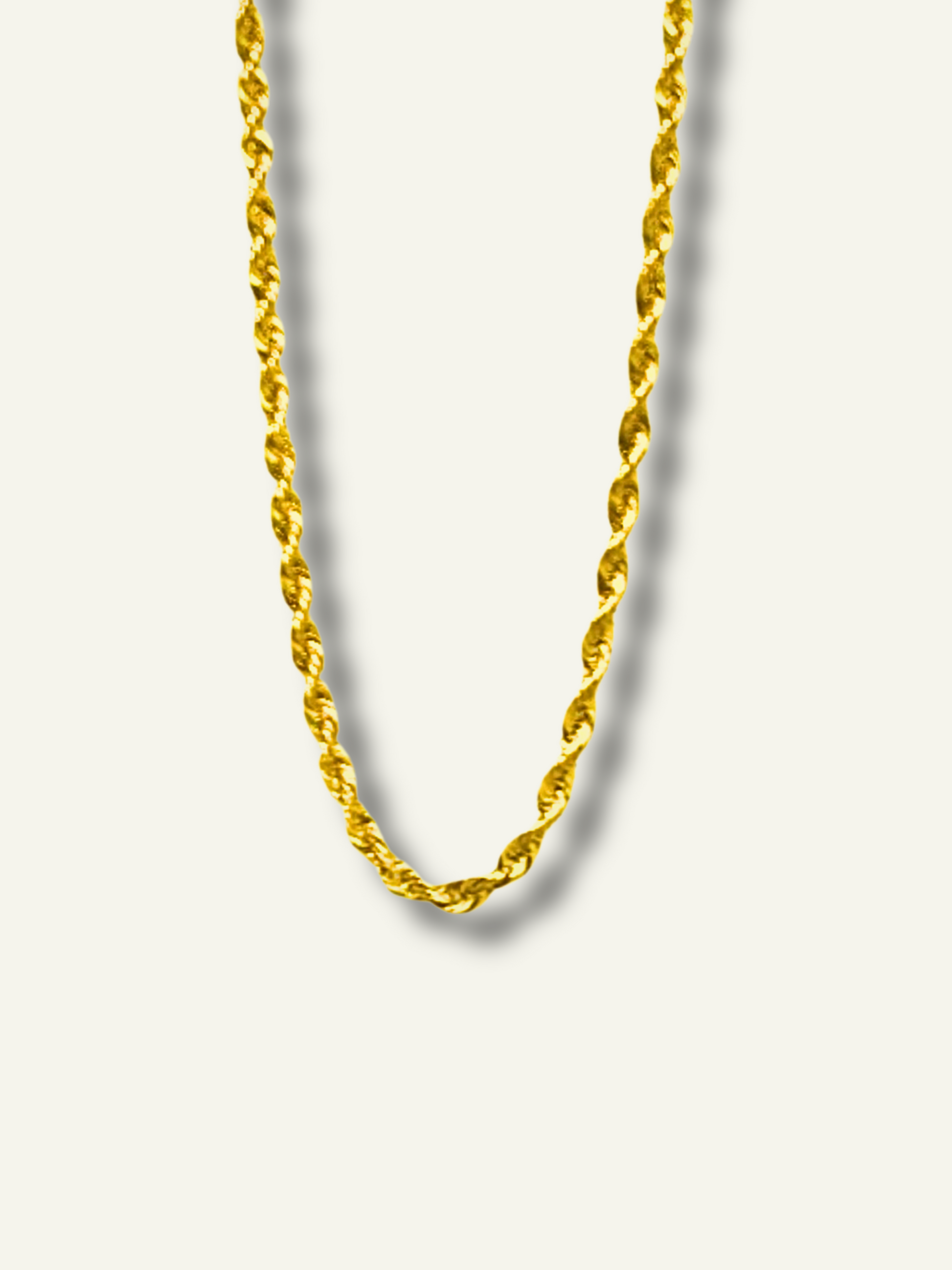 Yellow Gold Rope Diamond Cut Chain for men, Man wearing 14K gold diamond cut rope chain around neck, Woman layering multiple gold rope chains in different lengths, 4mm gold rope chain, goldnboys,