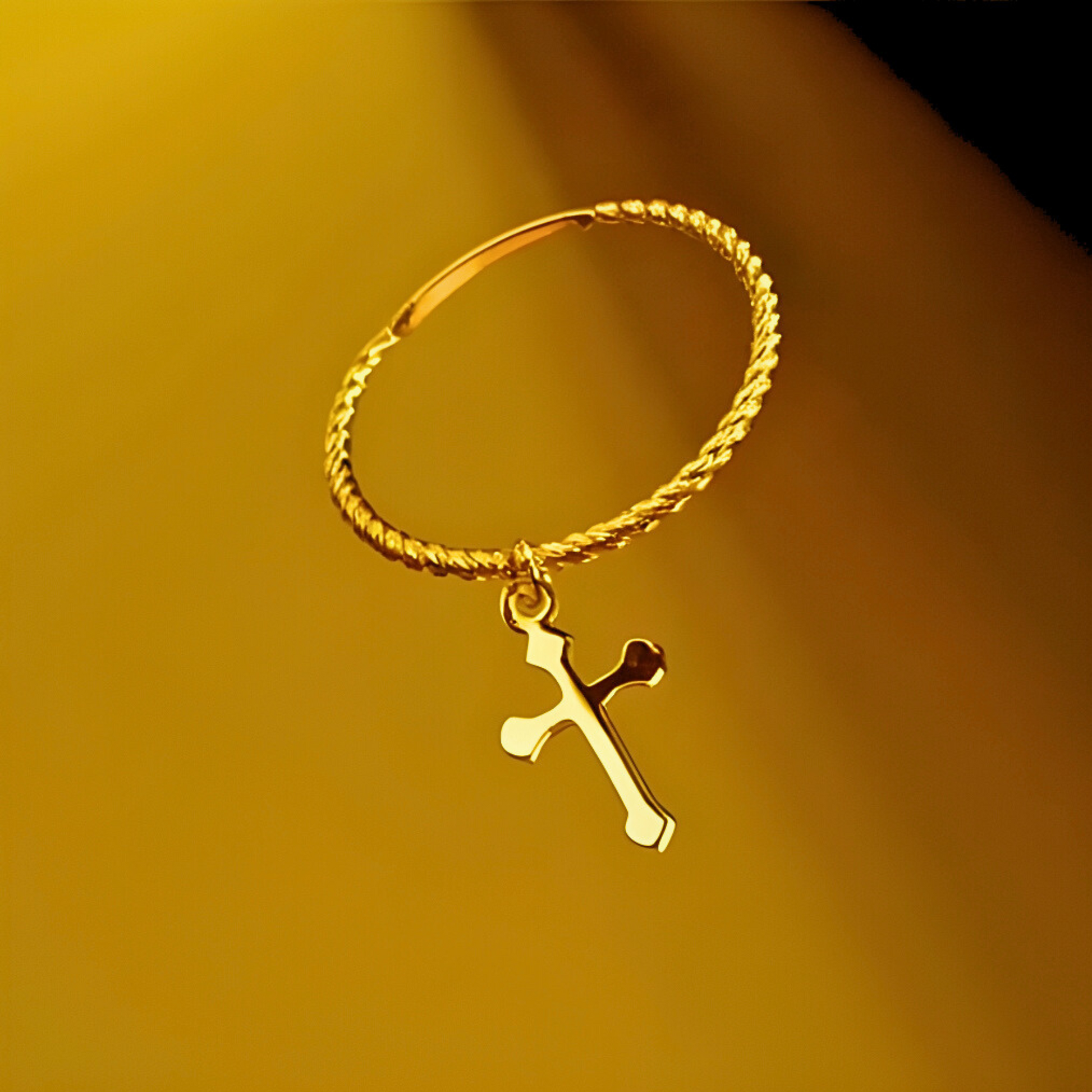14K Yellow Gold Hanging Cross Ring, religious rings, rings for him, rings for father, rings for brother, fathers day gift, real gold rings, 14k gold rings, dainty rings, cross rings, thin cross ring, goldnboys, goldnboys.com.