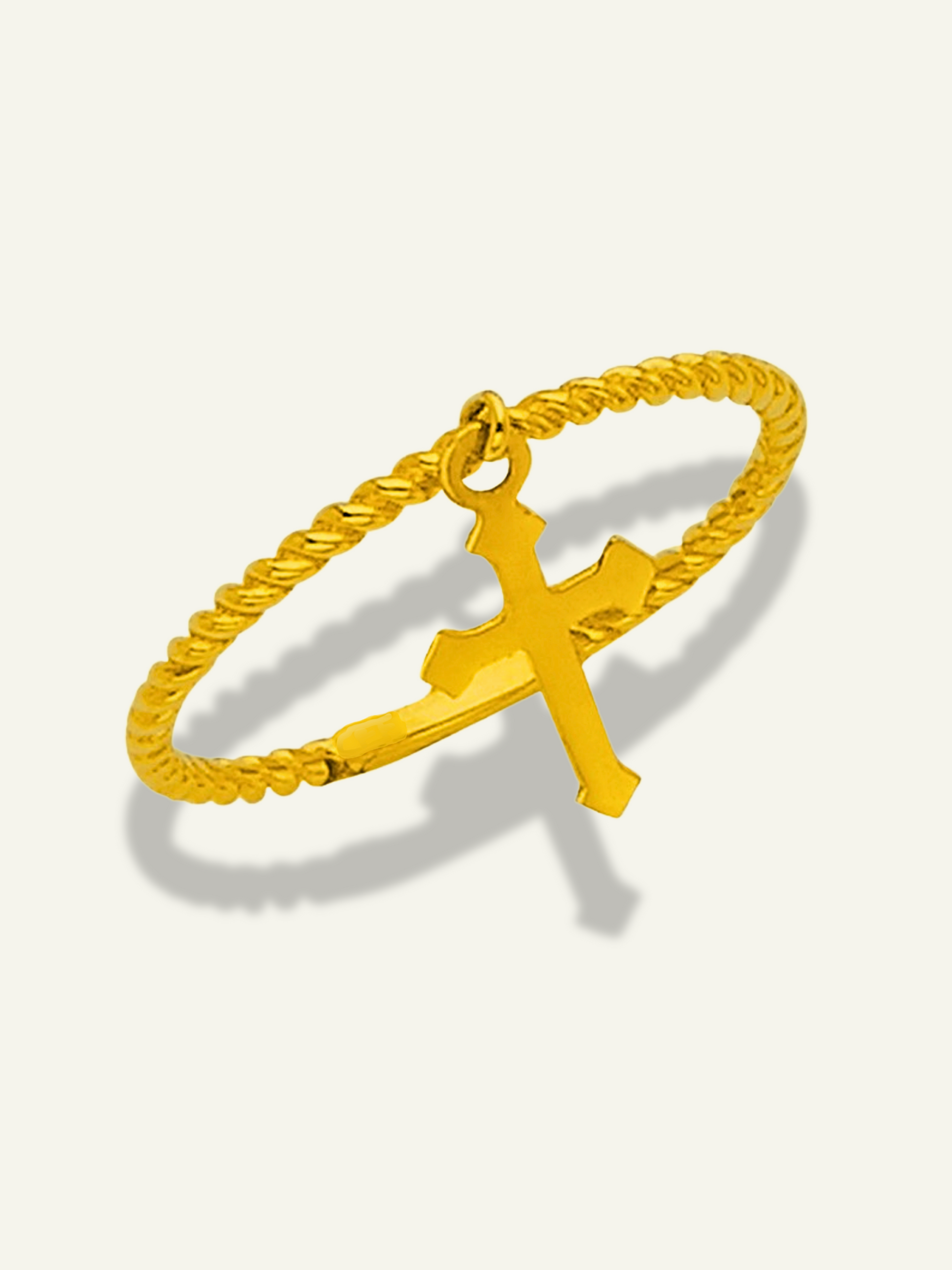 14K Yellow Gold Hanging Cross Ring, religious rings, rings for him, rings for father, rings for brother, fathers day gift, real gold rings, 14k gold rings, dainty rings, cross rings, thin cross ring, goldnboys, goldnboys.com.