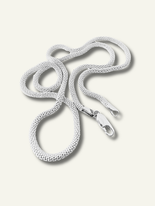 1.3mm Sterling Silver Popcorn Mesh Chain Necklace for men, silver chains for men, silver chain for man, italian silver chains, fathers day gift ideas, gift for her, goldnboys, goldnboys.com