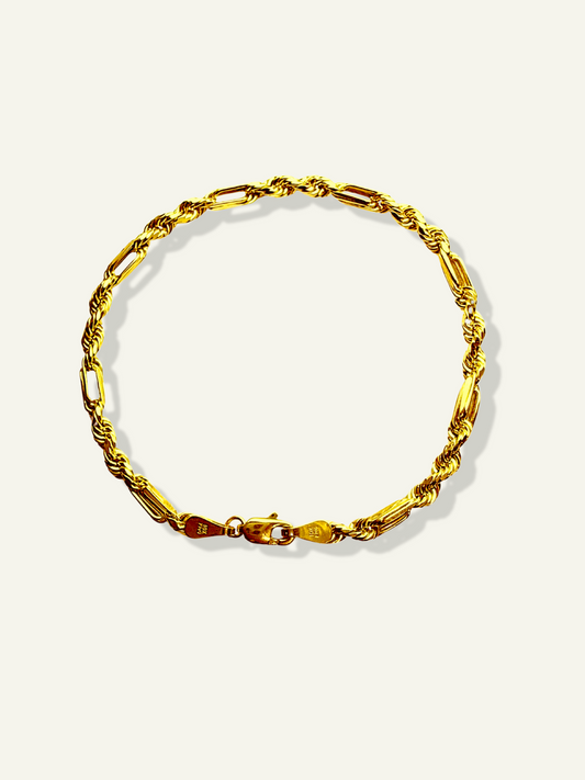 10K Yellow Gold Figarope Milano Chain Bracelet with lobster clasp, featuring a blend of Figaro and rope link styles, goldnboys. 
