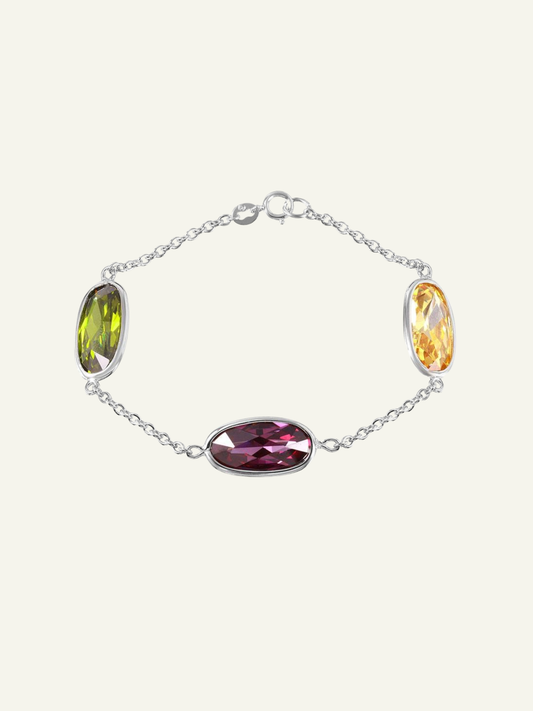 Silver 3 Multiple Color Oval CZ  Bracelet, goldnboys