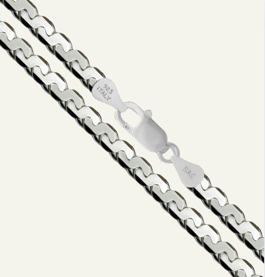 5.9mm Sterling Silver Serpentine Flat Chain Necklace, sterling silver men’s chain, silver necklace men, unisex silver chains, goldnboys, thick silver necklace 
