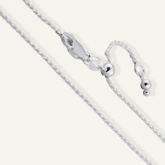 Sterling Silver 1.5mm Rope Adjustable Chain Necklace (22" or Shorter), solid silver chains, adjustable silver chain for men, 
adjustable silver chain for women,
unisex adjustable silver chains,
goldnboys,
real gold unreal prices.
