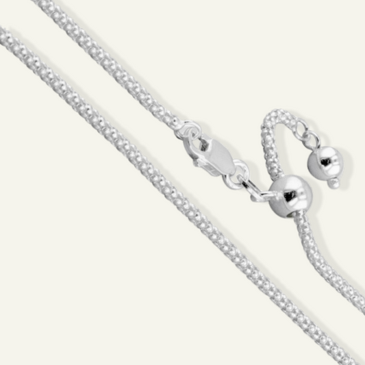 Sterling Silver 2 mm popcorn  Adjustable Chain Necklace, solid silver chains, adjustable silver chain for men, 
adjustable silver chain for women,
unisex adjustable silver chains,
goldnboys,
real gold unreal prices, Sterling Silver 2mm Popcorn Adjustable Chain Necklace.