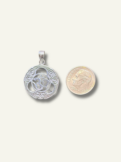 Silver Oxidized Om Symbol Round Pendant