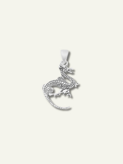 Silver Oxidized Dragon Pendant