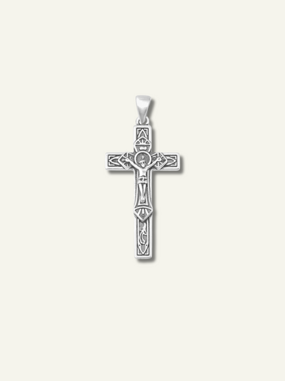 Silver Crucifix Cross Christian Oxidized Pendant