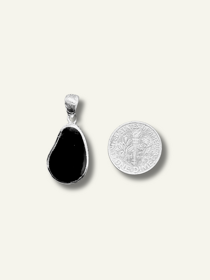 Silver Black Agate High Polished Pendant