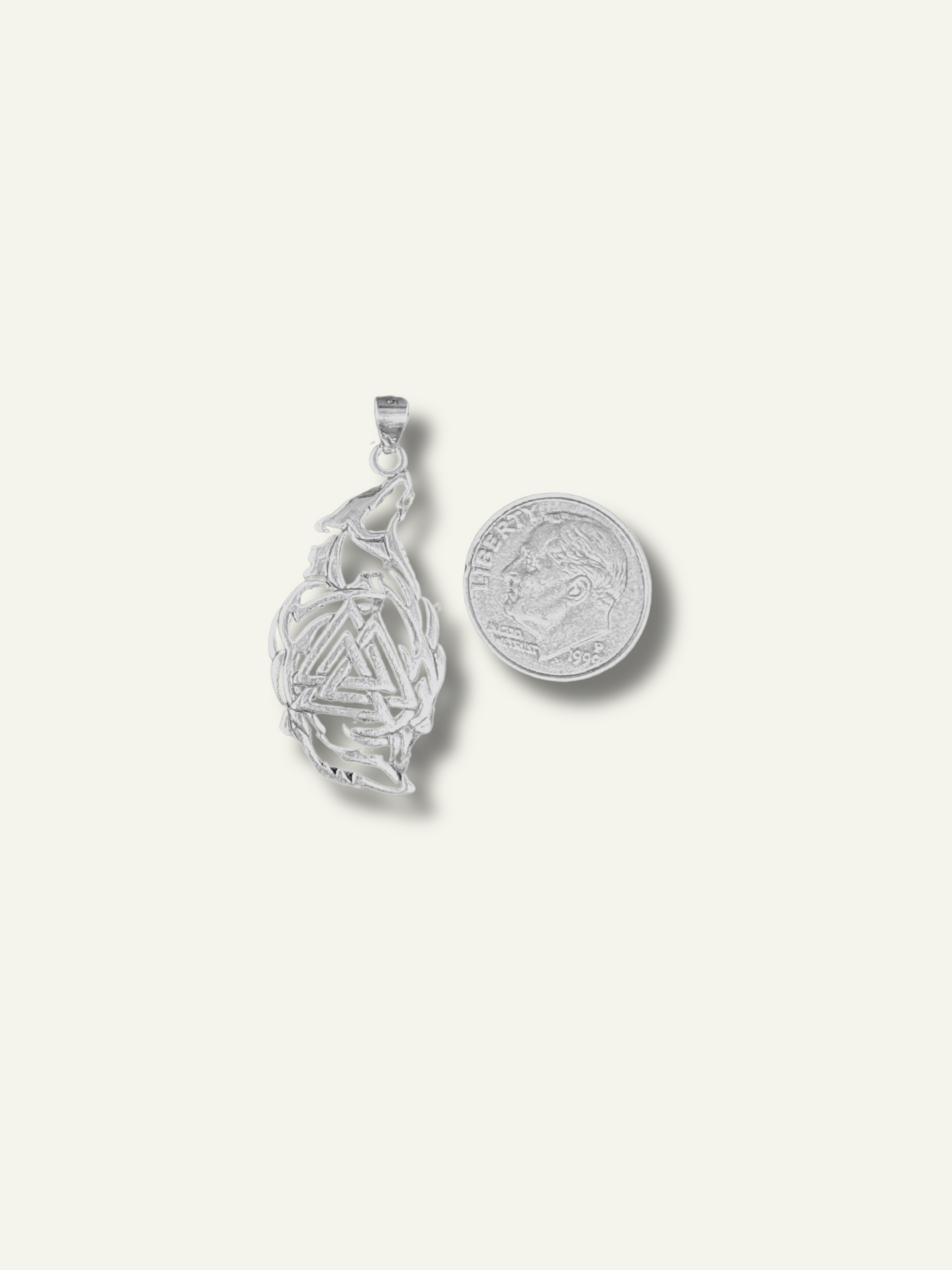 Silver Oxidized Valknut & Wolf Pendant
