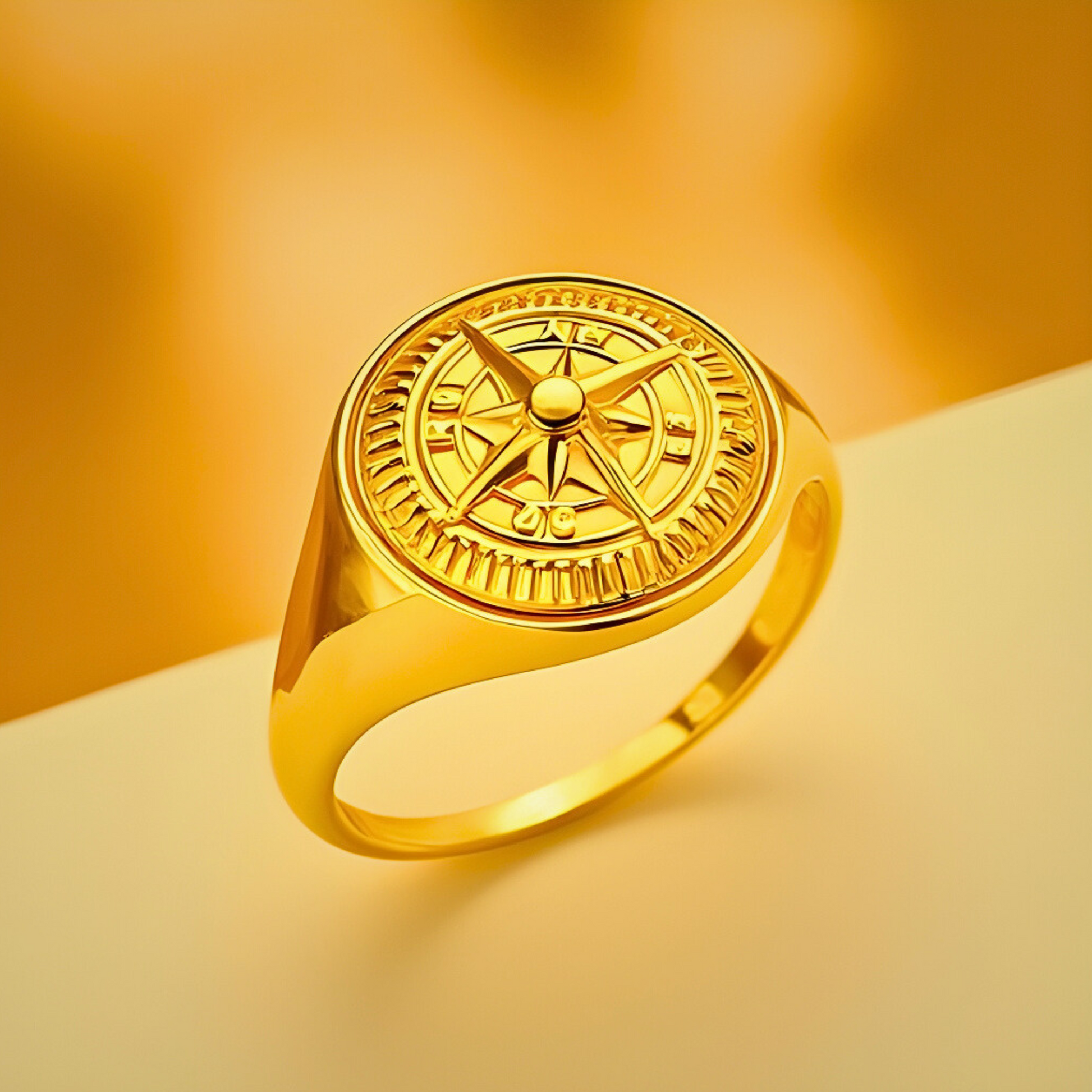 14K Yellow Gold Compass Men's Ring, 14K Yellow Gold Compass Men's Ring size 10, goldnboys.com, goldnboys, mens rings, yellow gold rings, 14k solid gold rings. 